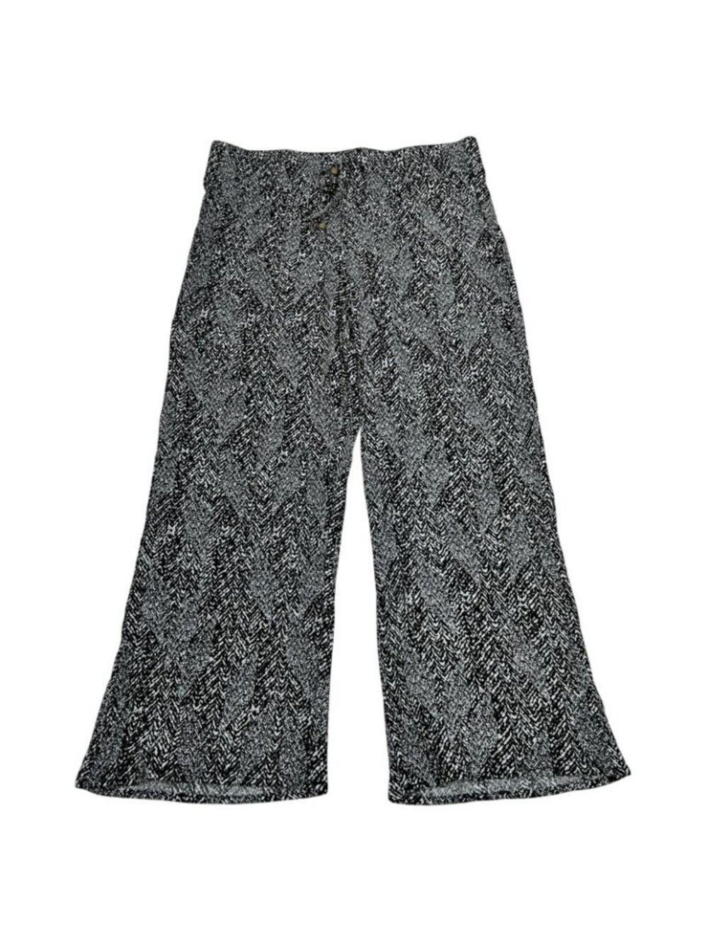 89th & Madison Womens Wide Leg Pants Black All Over Print Drawstring Rayon S